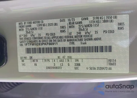 2023 Ford F150 Supercrew из США, поврежденный, VIN 1FTFW1E83PKF66911